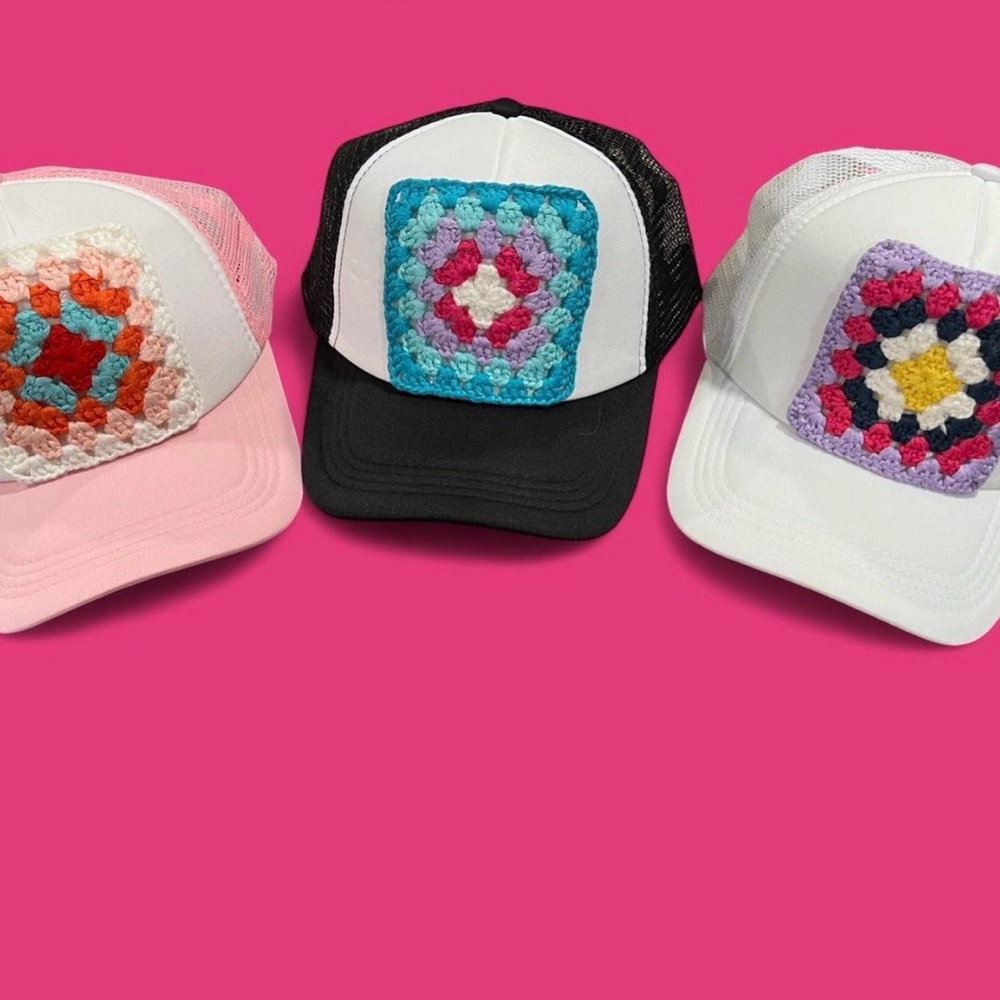 Colorful Crochet Granny Square Trucker Hat